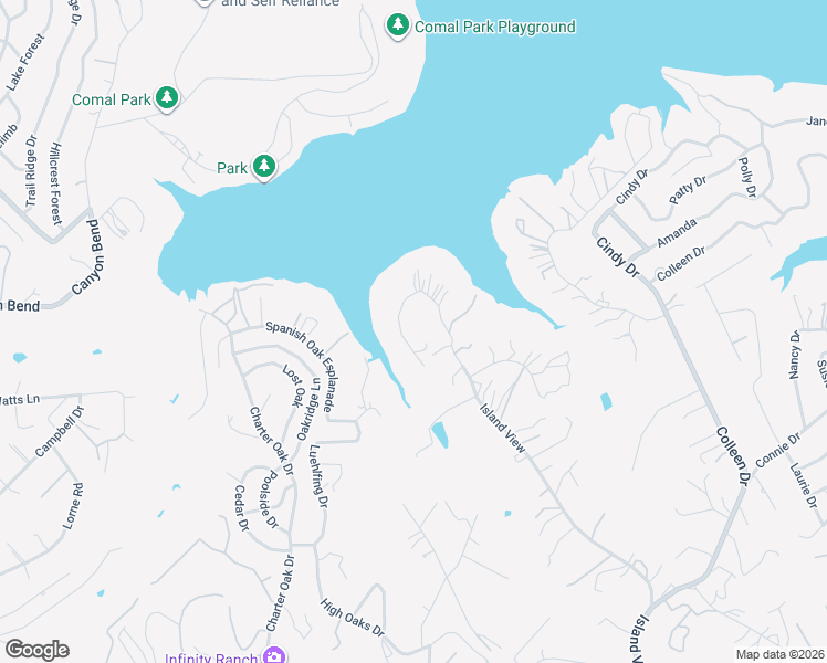 map of restaurants, bars, coffee shops, grocery stores, and more near 611 5 Oaks Circle in Canyon Lake