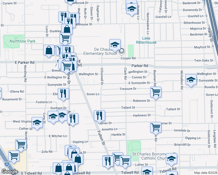 map of restaurants, bars, coffee shops, grocery stores, and more near 116 Treasure Drive in Houston