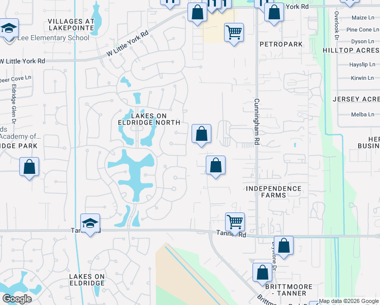 map of restaurants, bars, coffee shops, grocery stores, and more near 12007 Laguna Terrace Drive in Houston