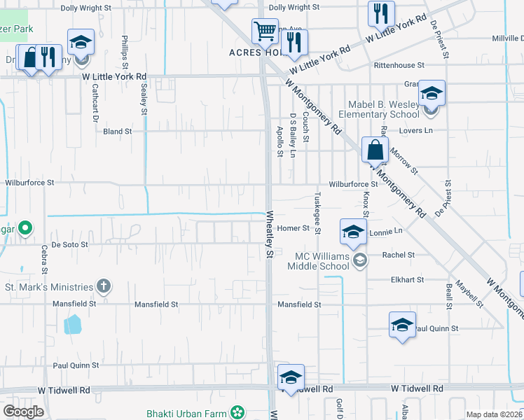 map of restaurants, bars, coffee shops, grocery stores, and more near 1116 Homer Street in Houston