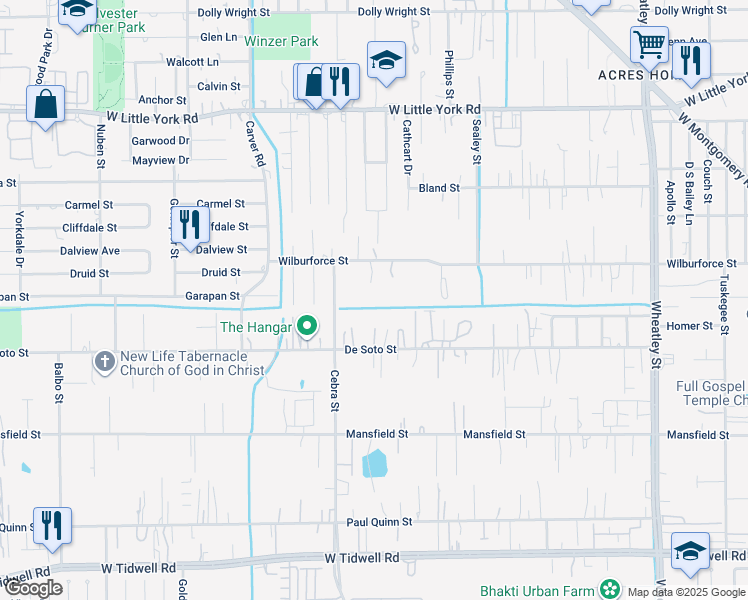 map of restaurants, bars, coffee shops, grocery stores, and more near in Houston