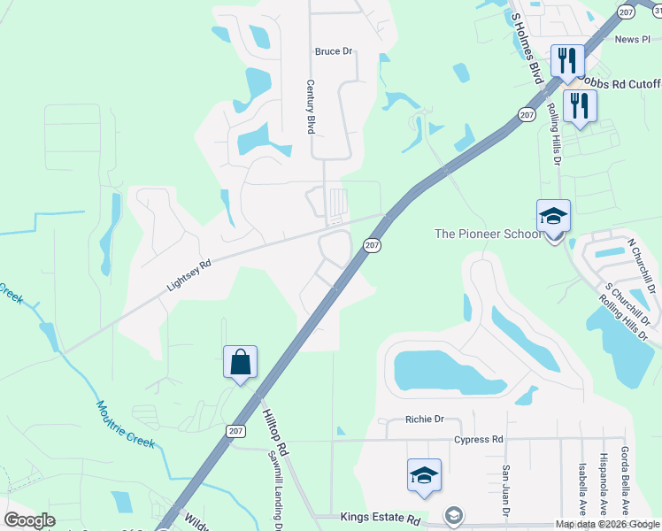map of restaurants, bars, coffee shops, grocery stores, and more near 1280A State Road 207 in St. Augustine