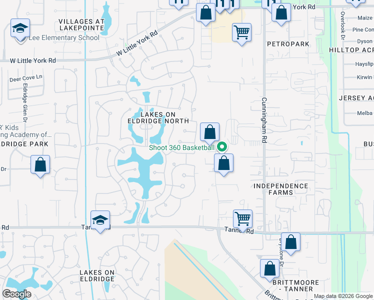 map of restaurants, bars, coffee shops, grocery stores, and more near 12007 Laguna Terrace Drive in Houston