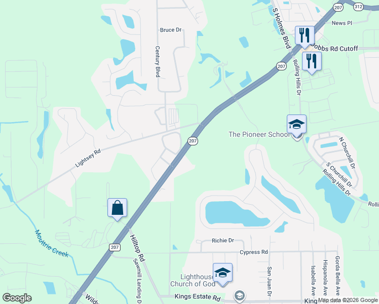 map of restaurants, bars, coffee shops, grocery stores, and more near 1240 Florida 207 in St. Augustine