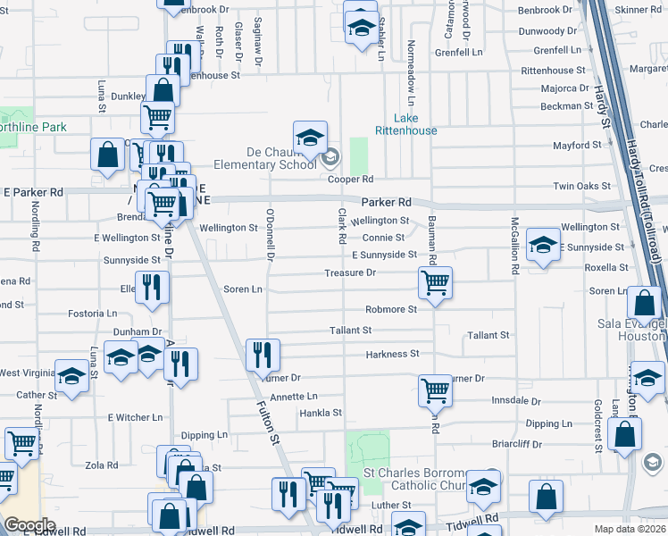 map of restaurants, bars, coffee shops, grocery stores, and more near 210 Treasure Drive in Houston