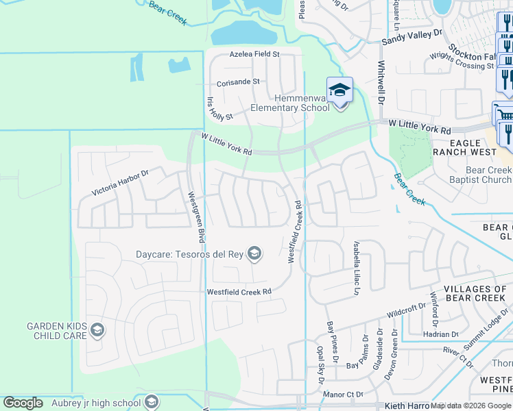 map of restaurants, bars, coffee shops, grocery stores, and more near 5419 Peralta Mills Way in Park Row