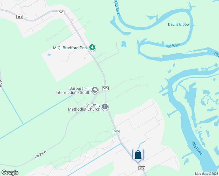 map of restaurants, bars, coffee shops, grocery stores, and more near 102 Lost Lake Drive in Baytown