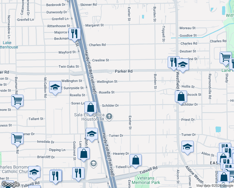 map of restaurants, bars, coffee shops, grocery stores, and more near 1709 Schilder Drive in Houston