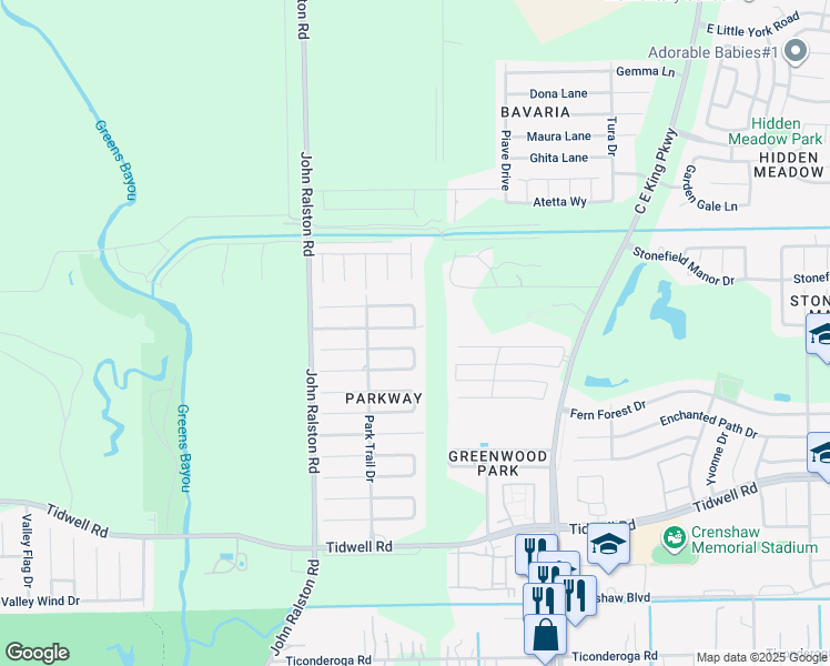 map of restaurants, bars, coffee shops, grocery stores, and more near 12034 Island Song Drive in Houston