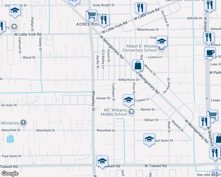 map of restaurants, bars, coffee shops, grocery stores, and more near 1014 Homer Street in Houston