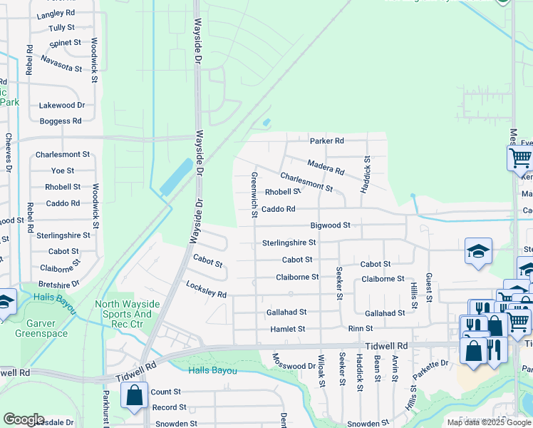 map of restaurants, bars, coffee shops, grocery stores, and more near 8126 Rhobell Street in Houston