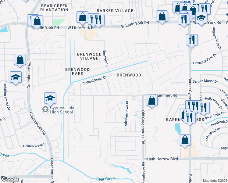 map of restaurants, bars, coffee shops, grocery stores, and more near 6003 Shining Leaf Court in Katy
