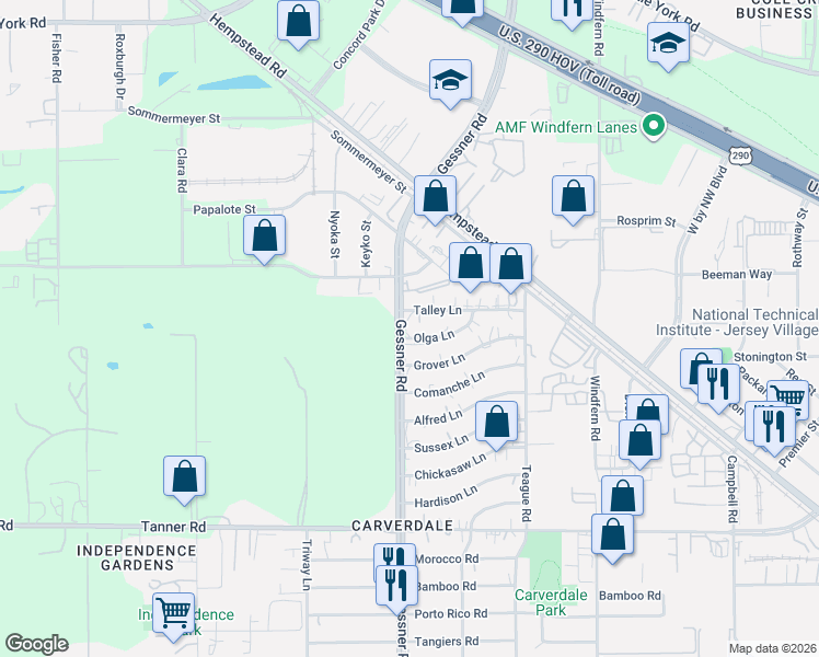 map of restaurants, bars, coffee shops, grocery stores, and more near in Houston