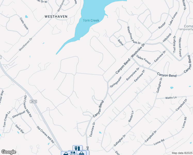 map of restaurants, bars, coffee shops, grocery stores, and more near 1101 Bella Vista in Canyon Lake