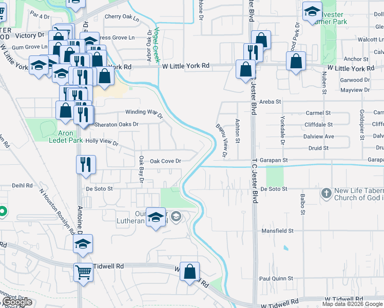 map of restaurants, bars, coffee shops, grocery stores, and more near 5302 Holly View Drive in Houston