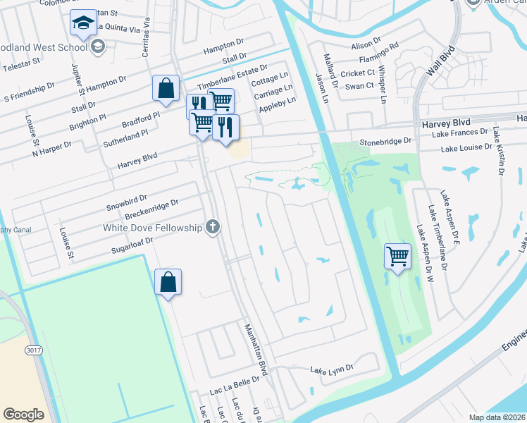 map of restaurants, bars, coffee shops, grocery stores, and more near 3524 Lake Catherine Drive in Harvey