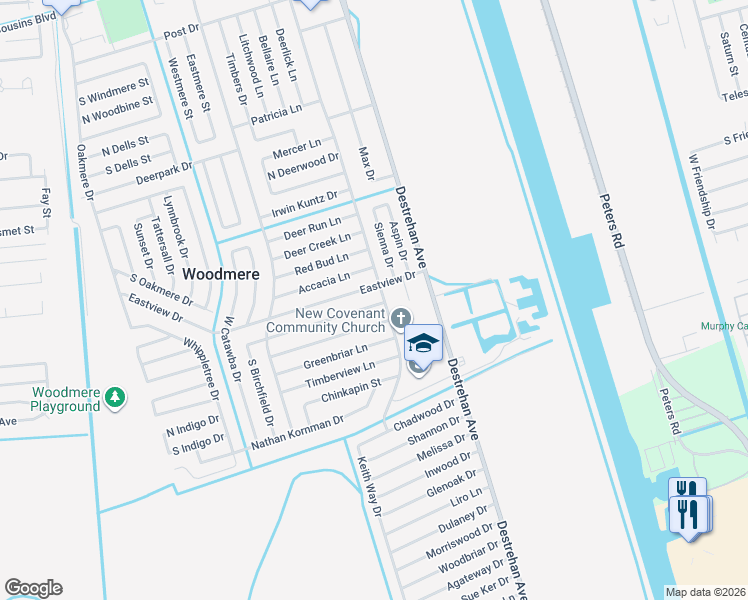 map of restaurants, bars, coffee shops, grocery stores, and more near 3101 Alex Kornman Boulevard in Harvey