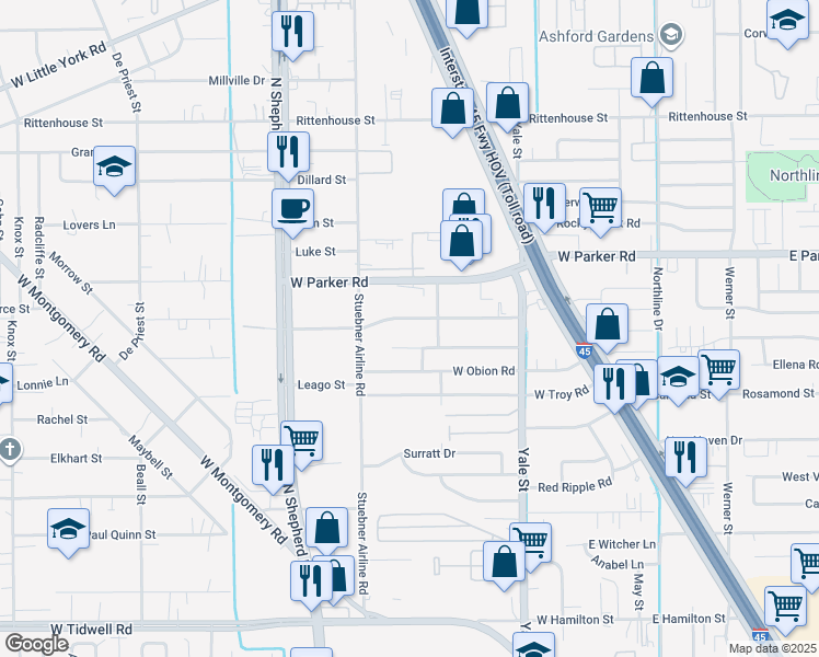 map of restaurants, bars, coffee shops, grocery stores, and more near 501 Pickering Street in Houston