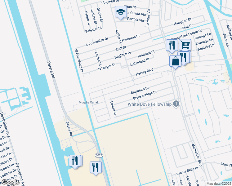 map of restaurants, bars, coffee shops, grocery stores, and more near 2244 South Village Green Street in Harvey
