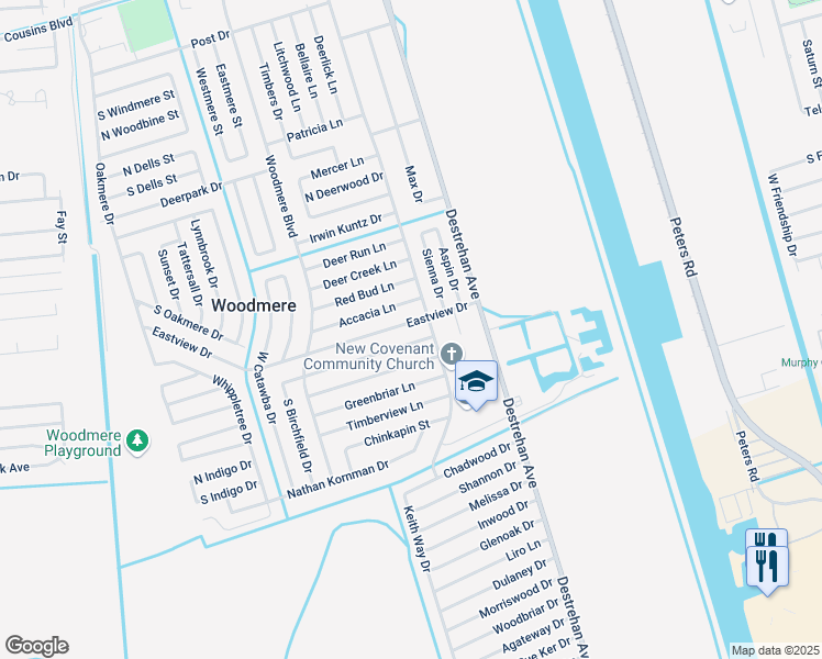 map of restaurants, bars, coffee shops, grocery stores, and more near 3101 Alex Kornman Boulevard in Harvey