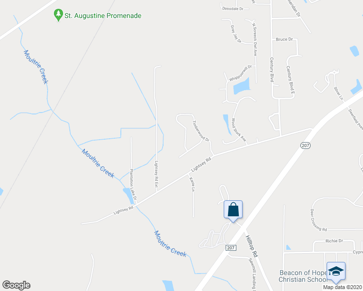 map of restaurants, bars, coffee shops, grocery stores, and more near 284 Timberwood Drive in Saint Augustine