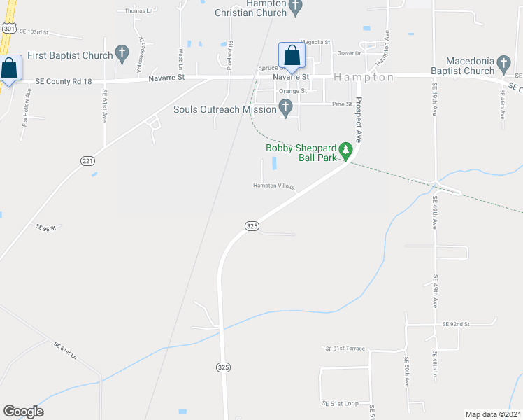 map of restaurants, bars, coffee shops, grocery stores, and more near 9892 Southeast Co Road 325 in Hampton