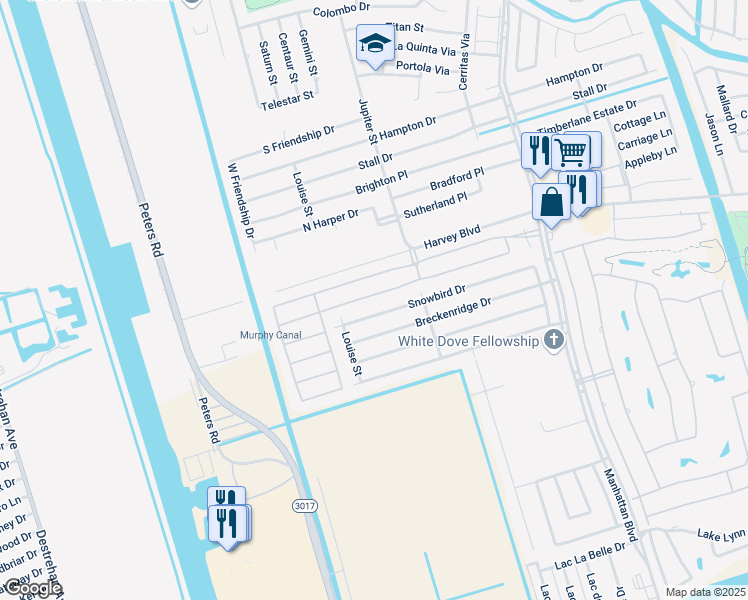 map of restaurants, bars, coffee shops, grocery stores, and more near 2244 South Village Green Street in Harvey