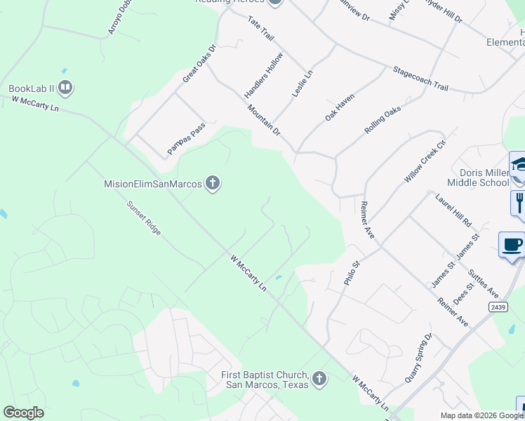 map of restaurants, bars, coffee shops, grocery stores, and more near 910 McCarty Lane in San Marcos