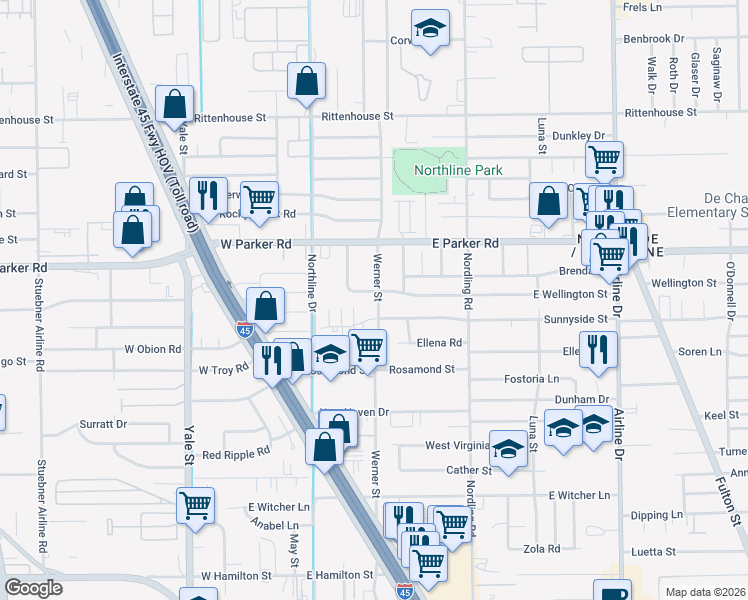 map of restaurants, bars, coffee shops, grocery stores, and more near 314 East Wellington Street in Houston