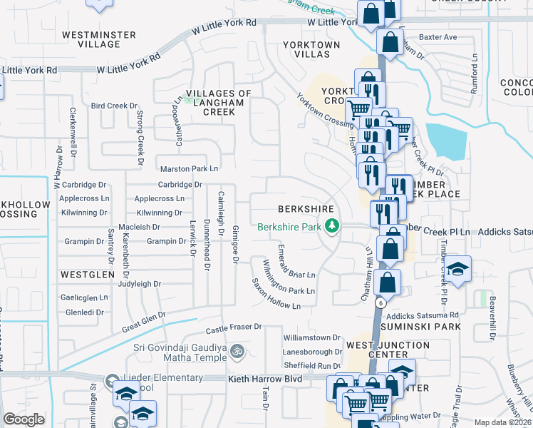 map of restaurants, bars, coffee shops, grocery stores, and more near 16023 Graftondale Court in Houston
