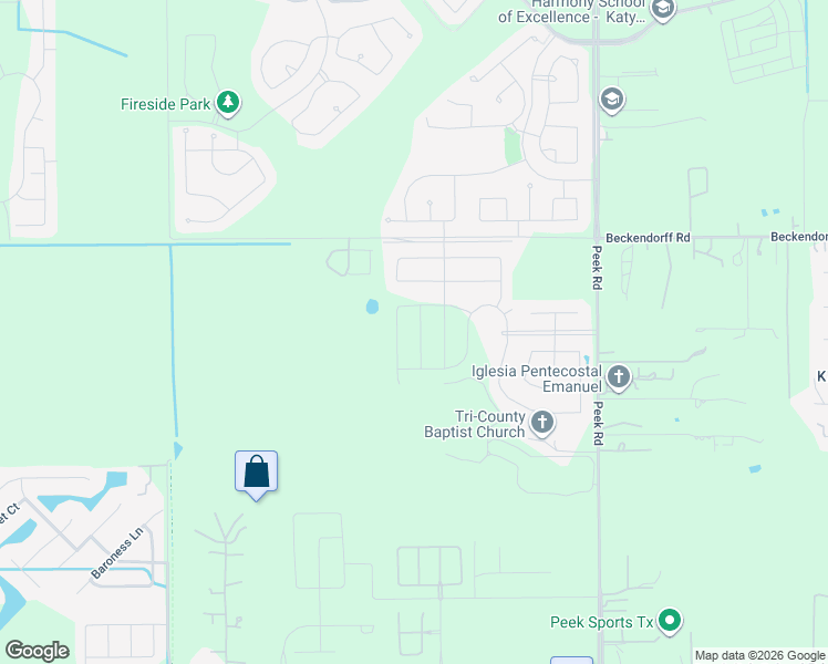 map of restaurants, bars, coffee shops, grocery stores, and more near 5715 Peek Road in Katy