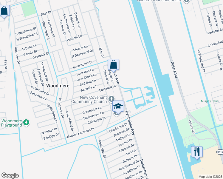 map of restaurants, bars, coffee shops, grocery stores, and more near 3109 Tyla Court in Harvey