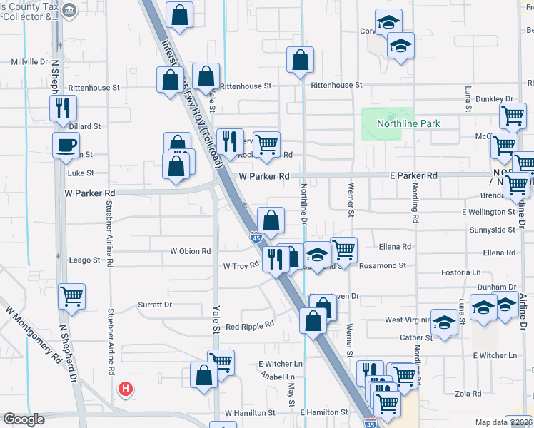 map of restaurants, bars, coffee shops, grocery stores, and more near 139 West Wellington Street in Houston