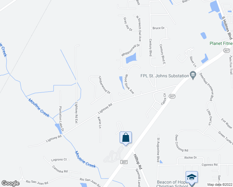 map of restaurants, bars, coffee shops, grocery stores, and more near 1629 Bay Hawk Lane in St. Augustine