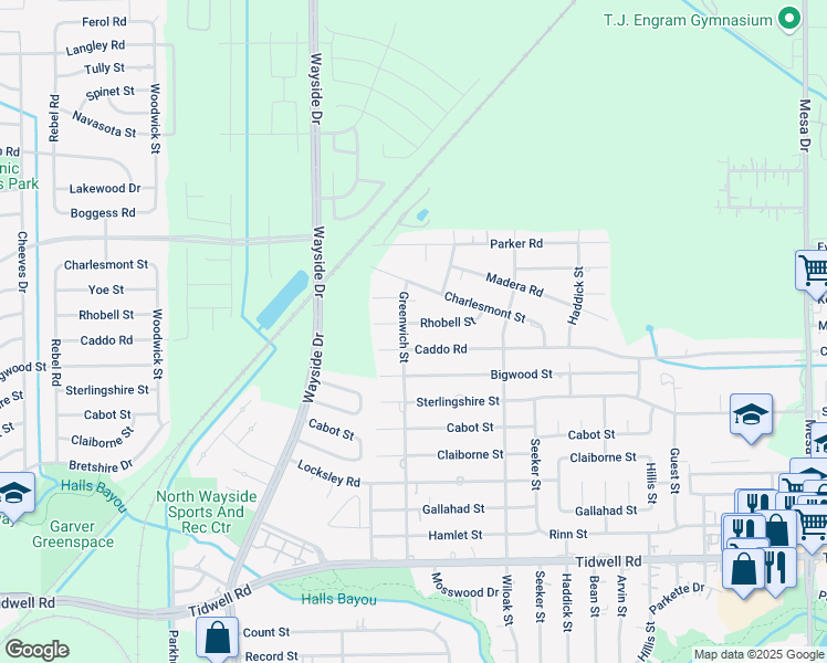 map of restaurants, bars, coffee shops, grocery stores, and more near 8126 Rhobell Street in Houston