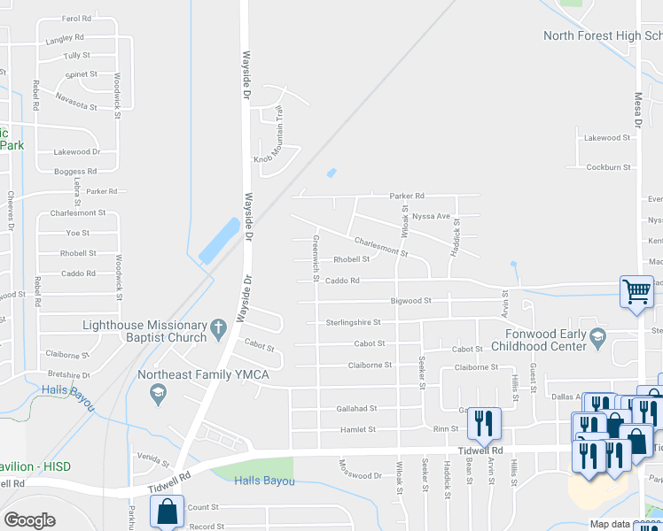 map of restaurants, bars, coffee shops, grocery stores, and more near 8126 Rhobell Street in Houston