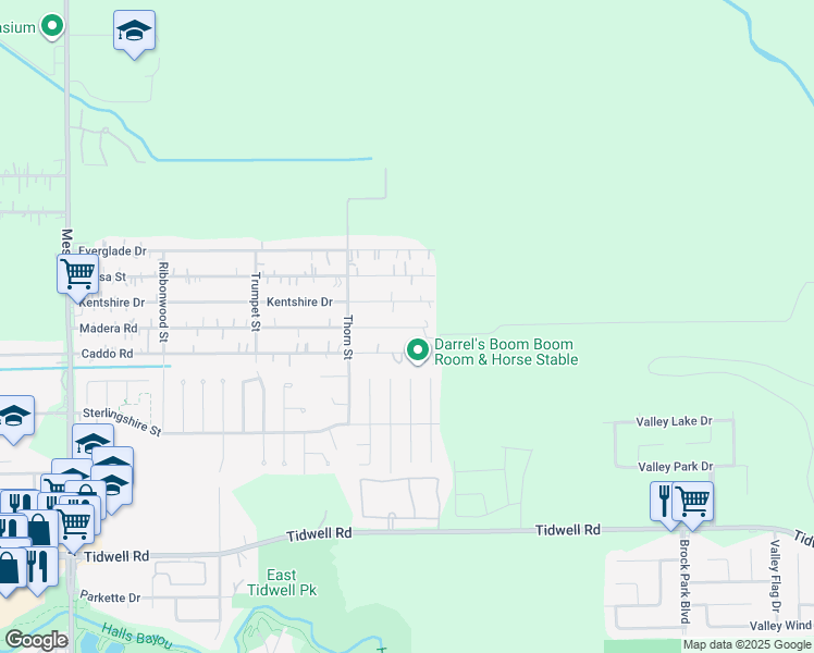 map of restaurants, bars, coffee shops, grocery stores, and more near 9522 Madera Road in Houston