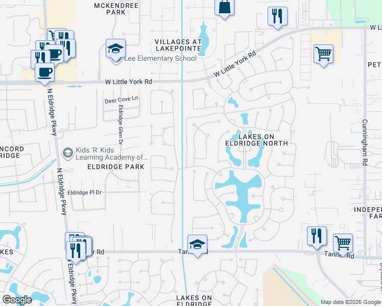 map of restaurants, bars, coffee shops, grocery stores, and more near 5907 Saratoga Springs Lane in Houston