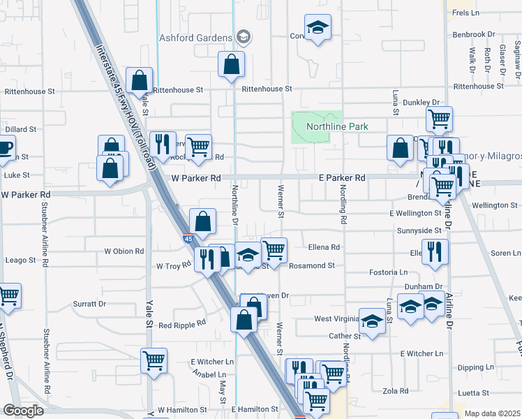 map of restaurants, bars, coffee shops, grocery stores, and more near 314 East Wellington Street in Houston