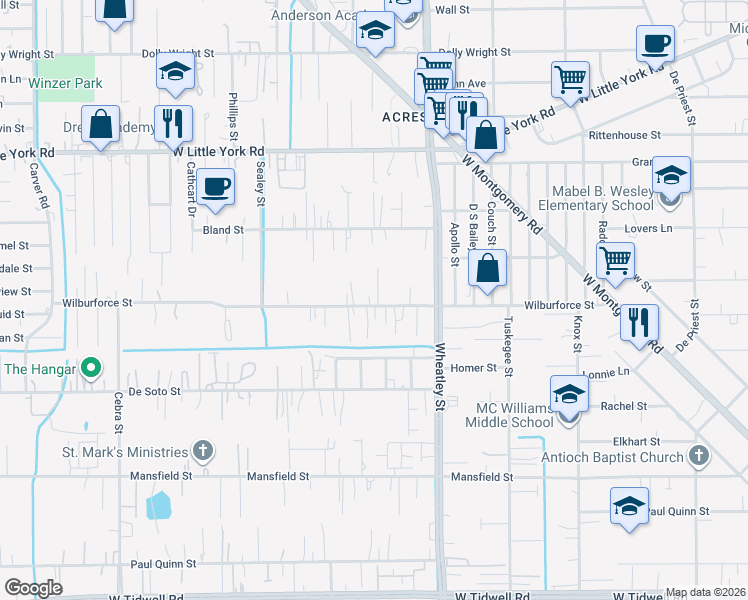 map of restaurants, bars, coffee shops, grocery stores, and more near 1320 Wilburforce Street in Houston