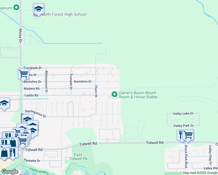 map of restaurants, bars, coffee shops, grocery stores, and more near 9430 Madera Road in Houston