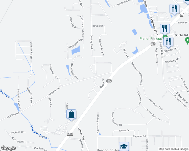 map of restaurants, bars, coffee shops, grocery stores, and more near 1506 Lightsey Road in St. Augustine