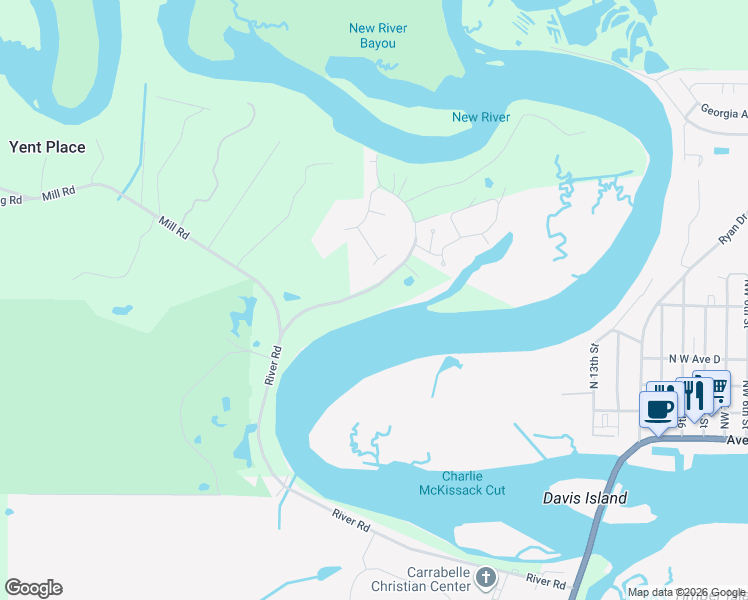 map of restaurants, bars, coffee shops, grocery stores, and more near 417 River Road in Carrabelle