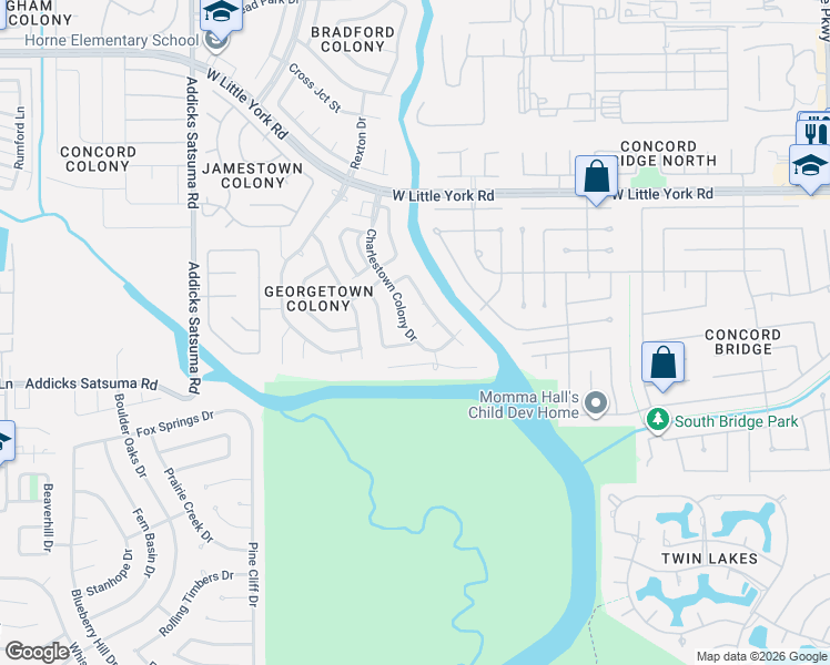 map of restaurants, bars, coffee shops, grocery stores, and more near 5703 Charlestown Colony Drive in Houston