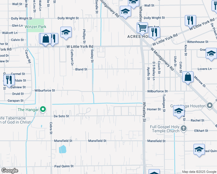 map of restaurants, bars, coffee shops, grocery stores, and more near 1618 Wilburforce Street in Houston