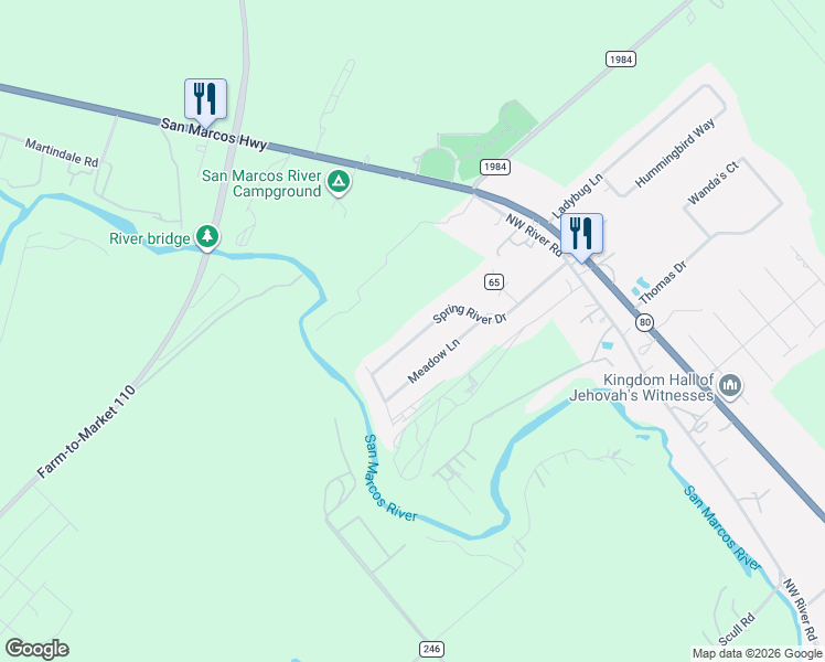 map of restaurants, bars, coffee shops, grocery stores, and more near 364 Spring River Drive in Martindale