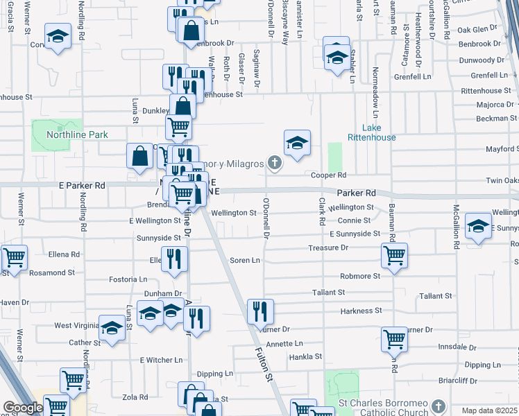 map of restaurants, bars, coffee shops, grocery stores, and more near 62 Parker Road in Houston