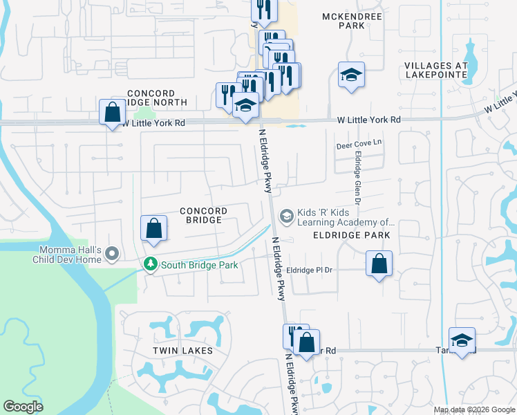 map of restaurants, bars, coffee shops, grocery stores, and more near 6027 Henniker Drive in Houston