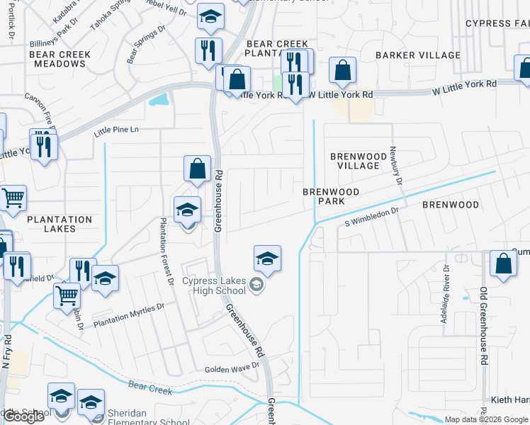map of restaurants, bars, coffee shops, grocery stores, and more near 19146 Canaras Court in Katy