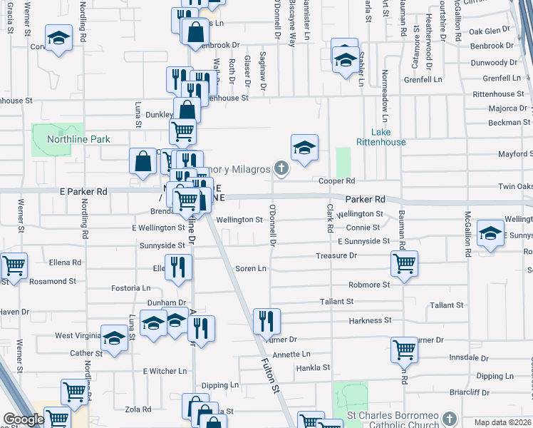 map of restaurants, bars, coffee shops, grocery stores, and more near 62 Parker Road in Houston